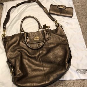 Bronze Coach hobo bag with matching wallet